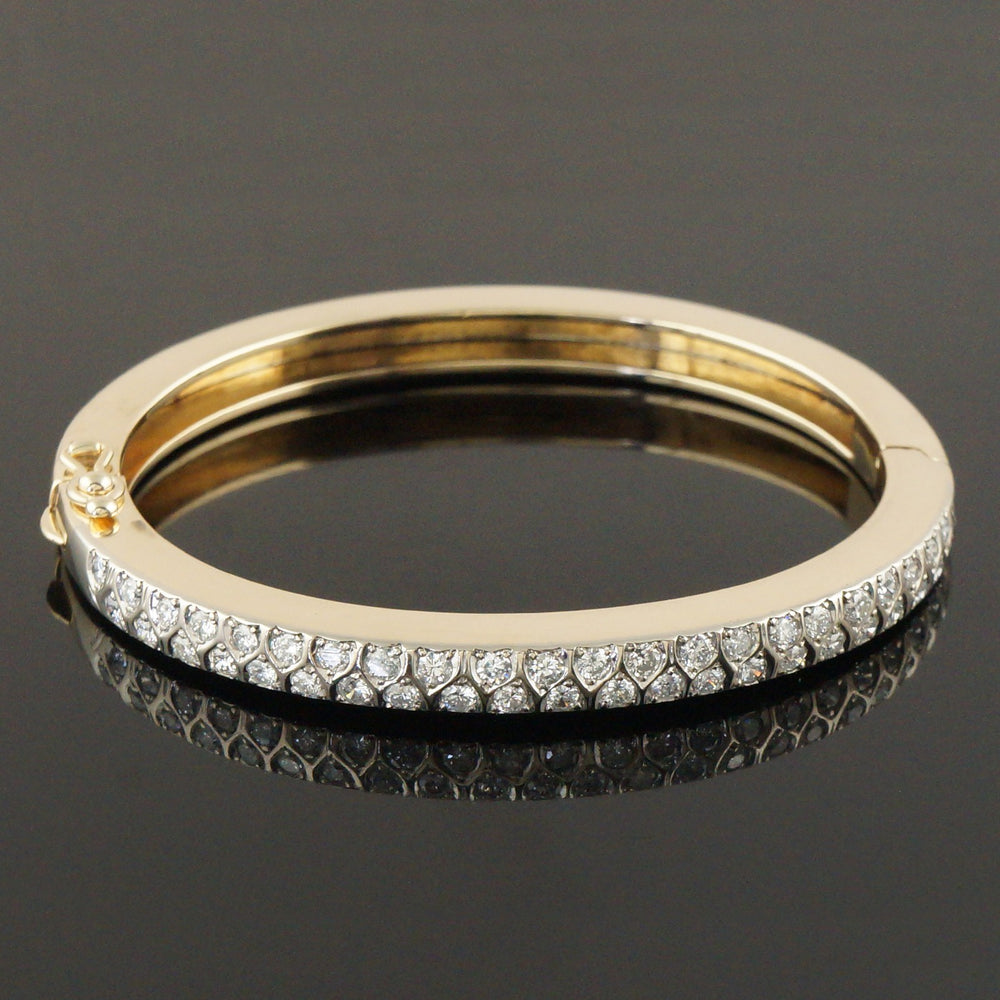 Solid 14K Gold, 2.20 CTW Interlaced Pavé Diamond 6.5" Hinged Bangle Bracelet