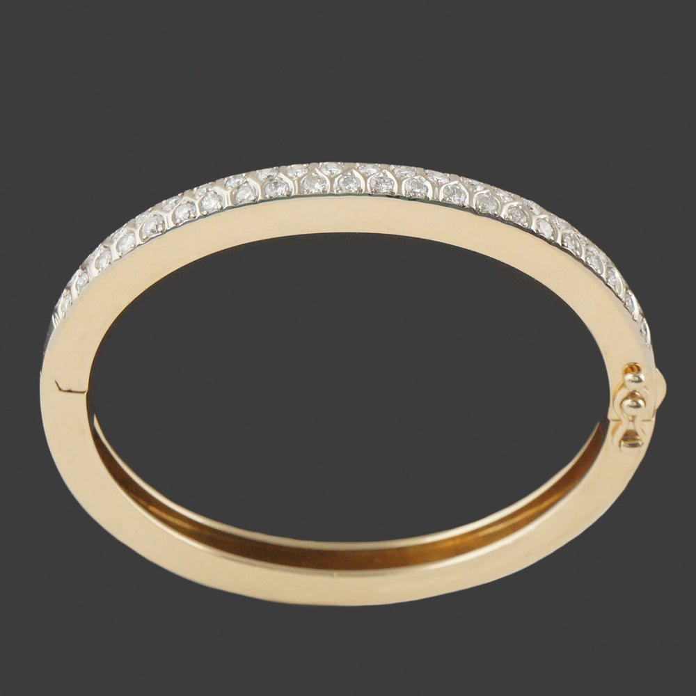 Solid 14K Gold, 2.20 CTW Interlaced Pavé Diamond 6.5" Hinged Bangle Bracelet, Olde Towne Jewelers, Santa Rosa CA.