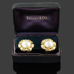Tiffany & Co. Heavy Solid 18K Yellow Gold & Mabe Pearl Earrings W/Original Box