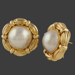 Tiffany & Co. Heavy Solid 18K Yellow Gold & Mabe Pearl Earrings W/Original Box, Olde Towne Jewelers, Santa Rosa CA.