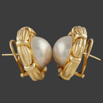 Tiffany & Co. Heavy Solid 18K Yellow Gold & Mabe Pearl Earrings W/Original Box, Olde Towne Jewelers, Santa Rosa CA.