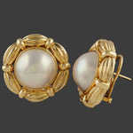 Tiffany & Co. Heavy Solid 18K Yellow Gold & Mabe Pearl Earrings W/Original Box, Olde Towne Jewelers, Santa Rosa CA.