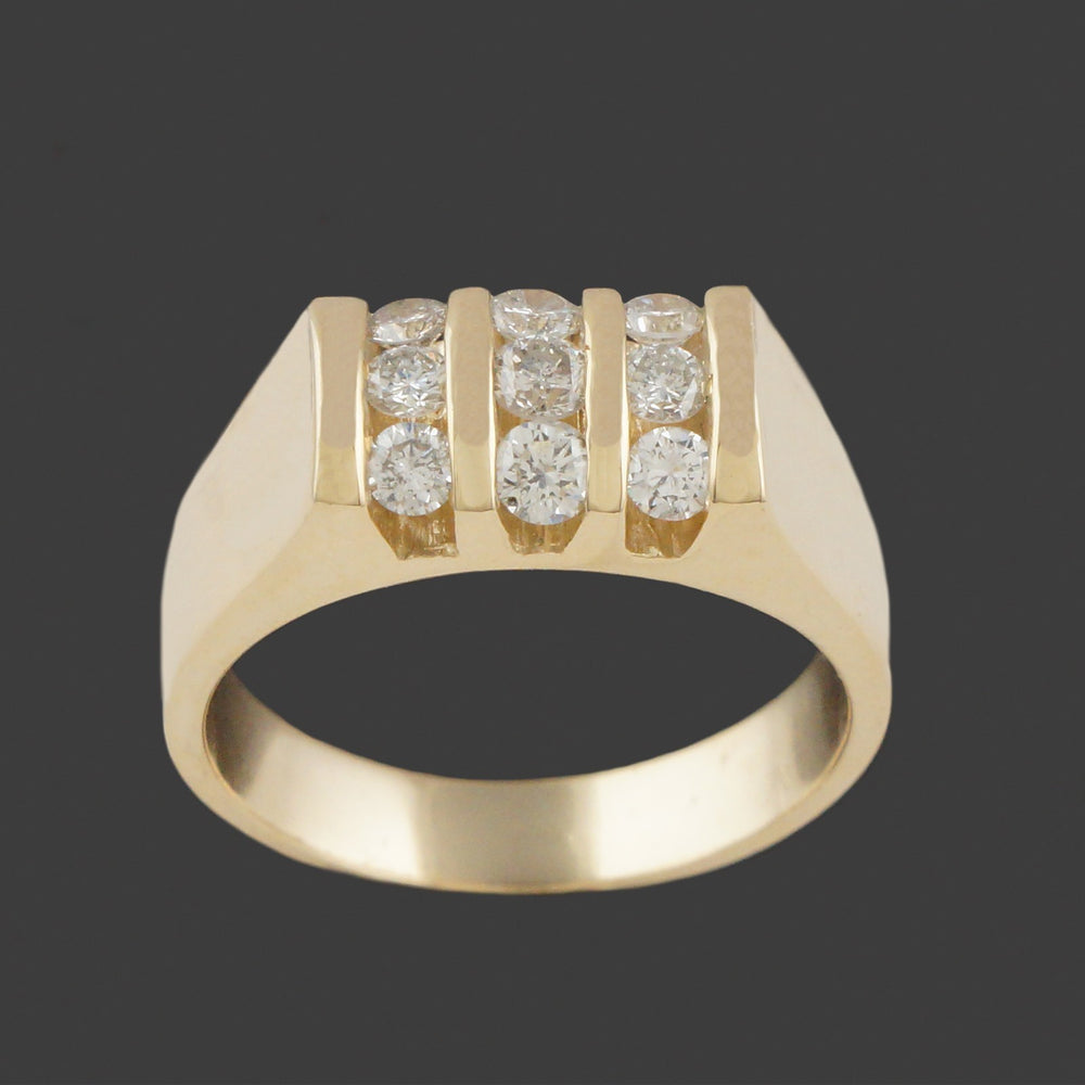 Solid 14K Yellow Gold & .80 CTW Channel Set Diamond Man's Band Estate Ring, Olde Towne Jewelers, Santa Rosa CA.