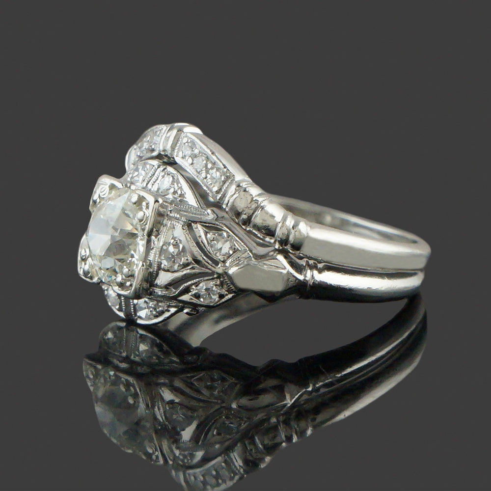 Art Deco Platinum & .60 CTW OEC Diamond Engagement Ring, Wedding Band Bridal Set