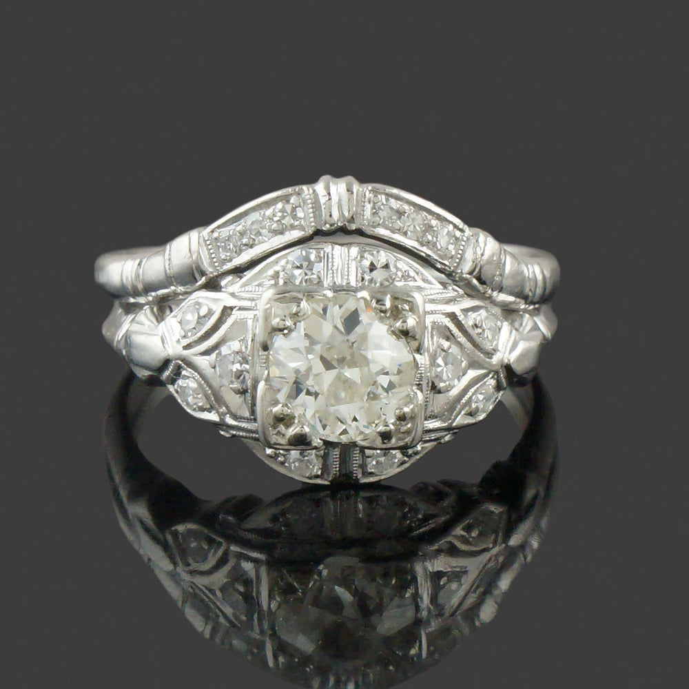 Art Deco Platinum & .60 CTW OEC Diamond Engagement Ring, Wedding Band Bridal Set, Olde Towne Jewelers, Santa Rosa CA.