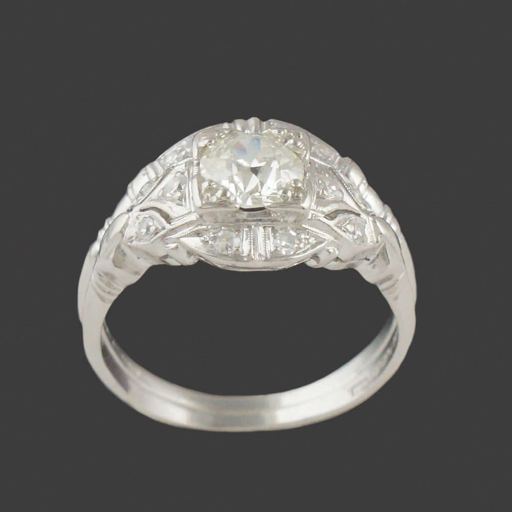 Art Deco Platinum & .60 CTW OEC Diamond Engagement Ring, Wedding Band Bridal Set, Olde Towne Jewelers, Santa Rosa CA.
