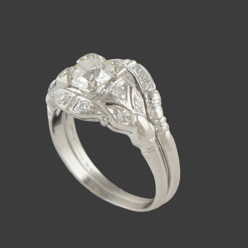 Art Deco Platinum & .60 CTW OEC Diamond Engagement Ring, Wedding Band Bridal Set, Olde Towne Jewelers, Santa Rosa CA.