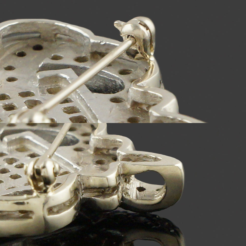 Retro Deco Solid 14K White Gold 4.05 CTW Diamond & 1.26 CTW Ruby Brooch, Pendant, Olde Towne Jewelers, Santa Rosa CA.