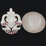 Retro Deco Solid 14K White Gold 4.05 CTW Diamond & 1.26 CTW Ruby Brooch, Pendant, Olde Towne Jewelers, Santa Rosa CA.