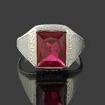 Art Deco Solid 14K White Gold, Red Glass Man's Cigar Band Estate Signet Ring, Olde Towne Jewelers, Santa Rosa CA.