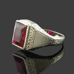Art Deco Solid 14K White Gold, Red Glass Man's Cigar Band Estate Signet Ring, Olde Towne Jewelers, Santa Rosa CA.