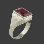 Art Deco Solid 14K White Gold, Red Glass Man's Cigar Band Estate Signet Ring, Olde Towne Jewelers, Santa Rosa CA.