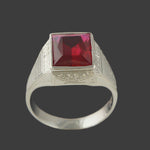 Art Deco Solid 14K White Gold, Red Glass Man's Cigar Band Estate Signet Ring, Olde Towne Jewelers, Santa Rosa CA.