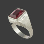 Art Deco Solid 14K White Gold, Red Glass Man's Cigar Band Estate Signet Ring, Olde Towne Jewelers, Santa Rosa CA.