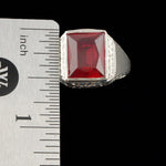 Art Deco Solid 14K White Gold, Red Glass Man's Cigar Band Estate Signet Ring, Olde Towne Jewelers, Santa Rosa CA.