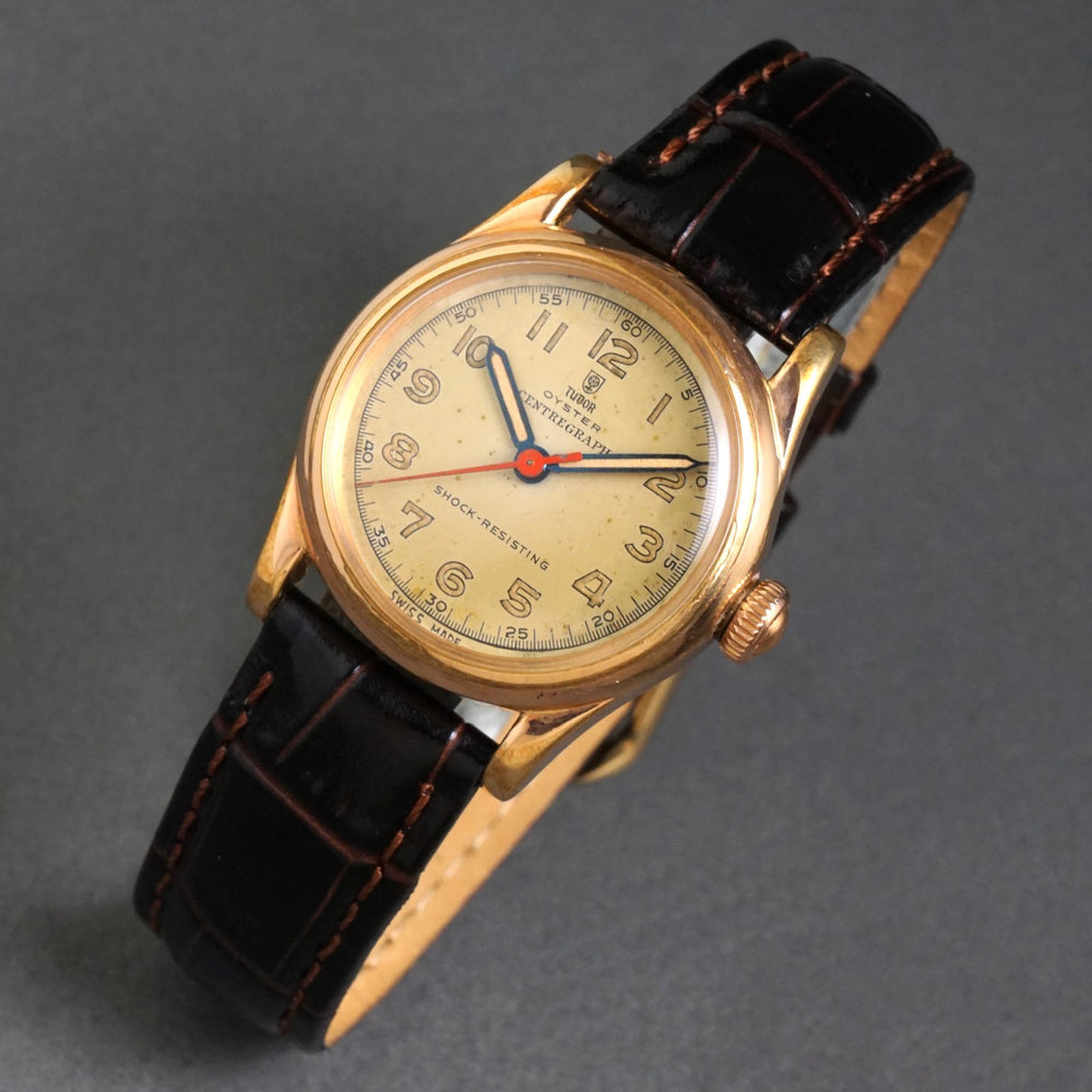 Stunning  1940s Tudor Oyster Centregraph Rose Gold Mid Size Watch All Original, Olde Towne Jewelers, Santa Rosa CA.