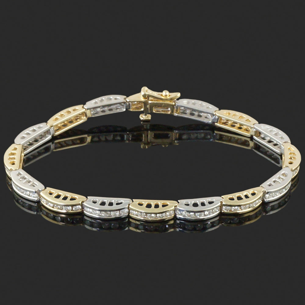Elegant Two Tone 14K Gold & 5.0 CTW Channel Diamond Line Link 7" Tennis Bracelet