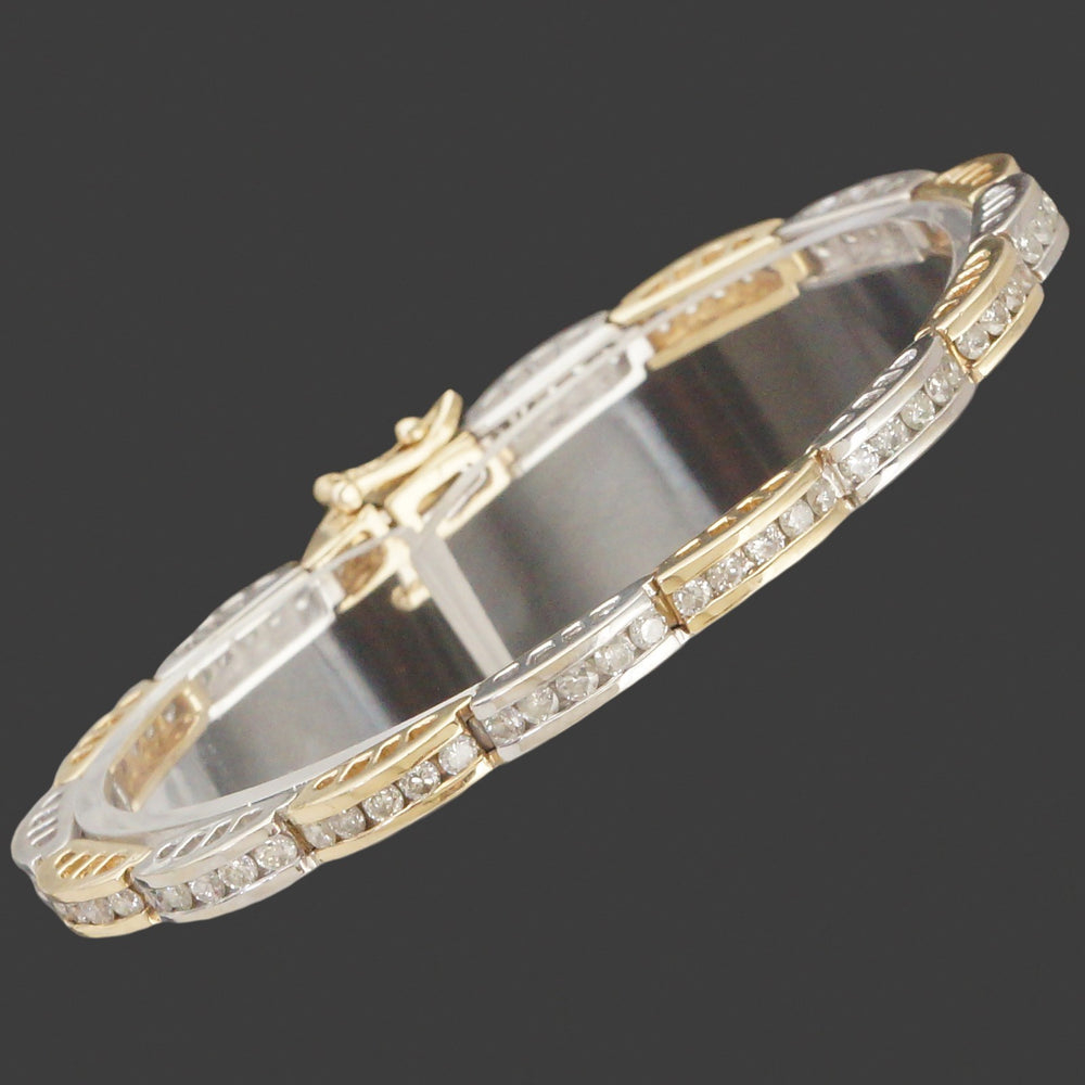 Elegant Two Tone 14K Gold & 5.0 CTW Channel Diamond Line Link 7" Tennis Bracelet, Olde Towne Jewelers, Santa Rosa CA.