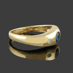 Vintage Solid 18K Yellow Gold, Bezel Set Sapphire & Diamond Estate Gypsy Ring
