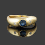 Vintage Solid 18K Yellow Gold, Bezel Set Sapphire & Diamond Estate Gypsy Ring, Olde Towne Jewelers, Santa Rosa CA.