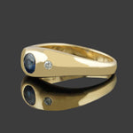 Vintage Solid 18K Yellow Gold, Bezel Set Sapphire & Diamond Estate Gypsy Ring, Olde Towne Jewelers, Santa Rosa CA.