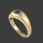 Vintage Solid 18K Yellow Gold, Bezel Set Sapphire & Diamond Estate Gypsy Ring, Olde Towne Jewelers, Santa Rosa CA.