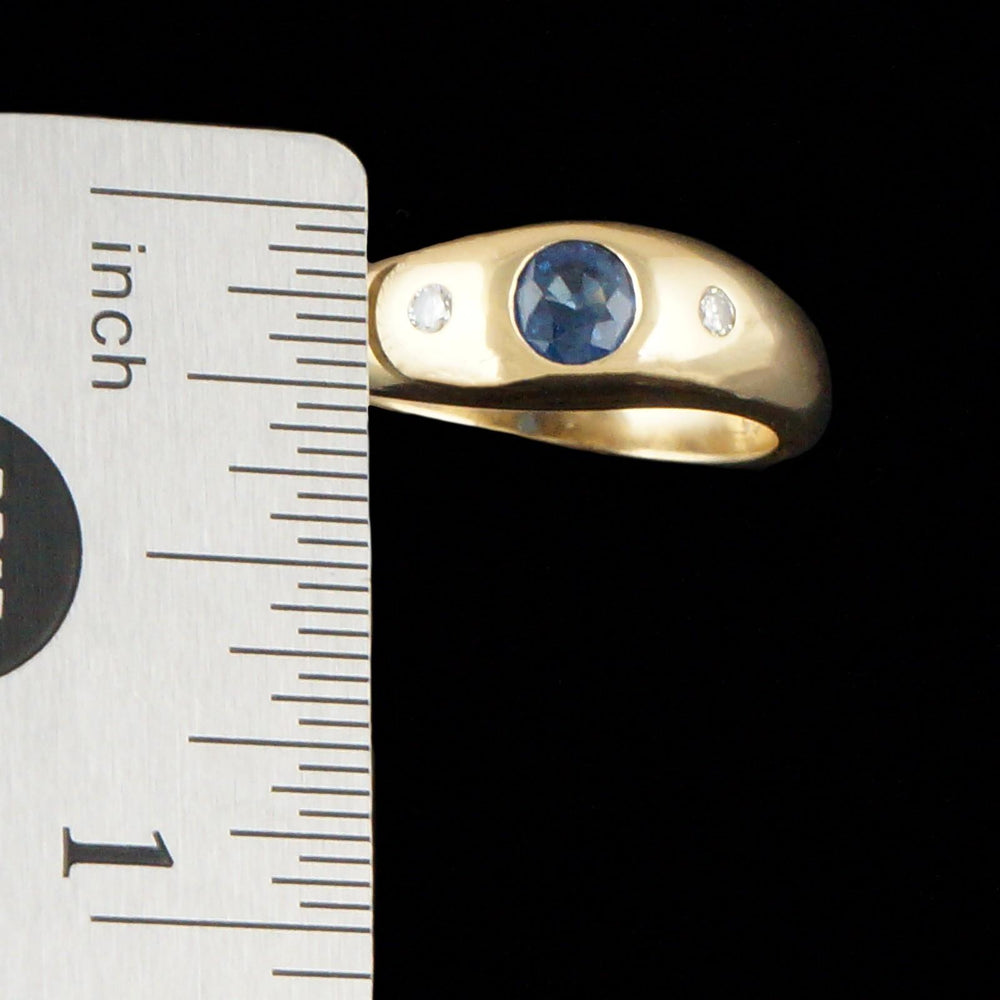 Vintage Solid 18K Yellow Gold, Bezel Set Sapphire & Diamond Estate Gypsy Ring, Olde Towne Jewelers, Santa Rosa CA.