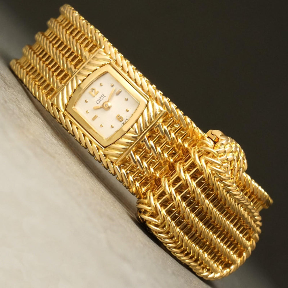 Ulysse Nardin 18K Yellow Gold Lady's Concealed Dial Bracelet Watch Box & Papers, Olde Towne Jewelers, Santa Rosa CA.