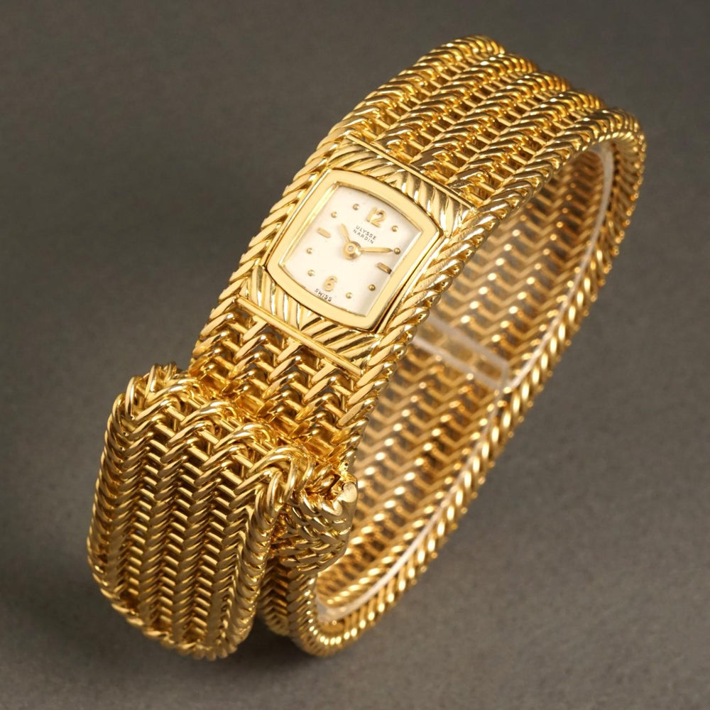 Ulysse Nardin 18K Yellow Gold Lady's Concealed Dial Bracelet Watch Box & Papers, Olde Towne Jewelers, Santa Rosa CA.