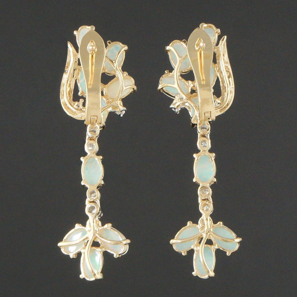 Retro Style Solid 14K Yellow Gold, Opal & Diamond Drop Dangle Estate Earrings, Olde Towne Jewelers, Santa Rosa CA.