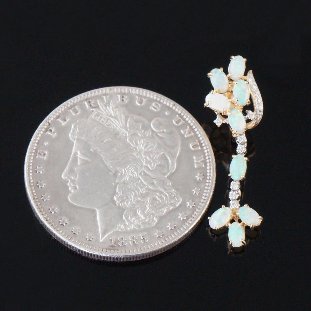 Retro Style Solid 14K Yellow Gold, Opal & Diamond Drop Dangle Estate Earrings, Olde Towne Jewelers, Santa Rosa CA.