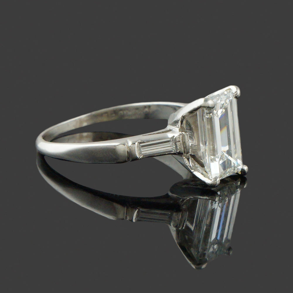 Vintage Platinum Emerald & Baguette Diamond Wedding Band, Engagement Ring