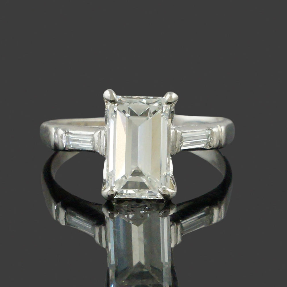 Vintage Platinum Emerald & Baguette Diamond Wedding Band, Engagement Ring, Olde Towne Jewelers, Santa Rosa CA.