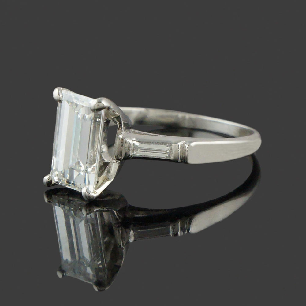 Vintage Platinum Emerald & Baguette Diamond Wedding Band, Engagement Ring, Olde Towne Jewelers, Santa Rosa CA.