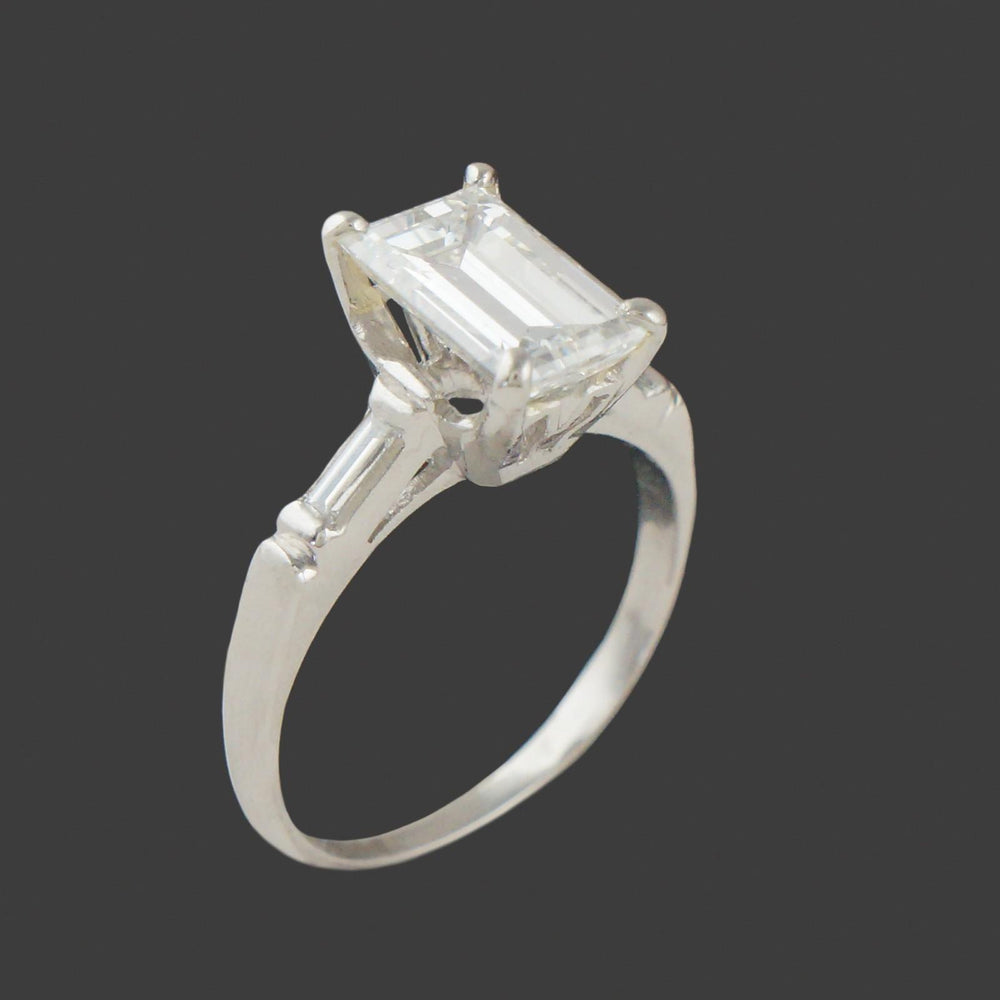 Vintage Platinum Emerald & Baguette Diamond Wedding Band, Engagement Ring, Olde Towne Jewelers, Santa Rosa CA.