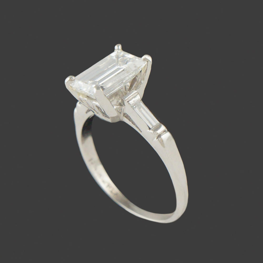 Vintage Platinum Emerald & Baguette Diamond Wedding Band, Engagement Ring, Olde Towne Jewelers, Santa Rosa CA.