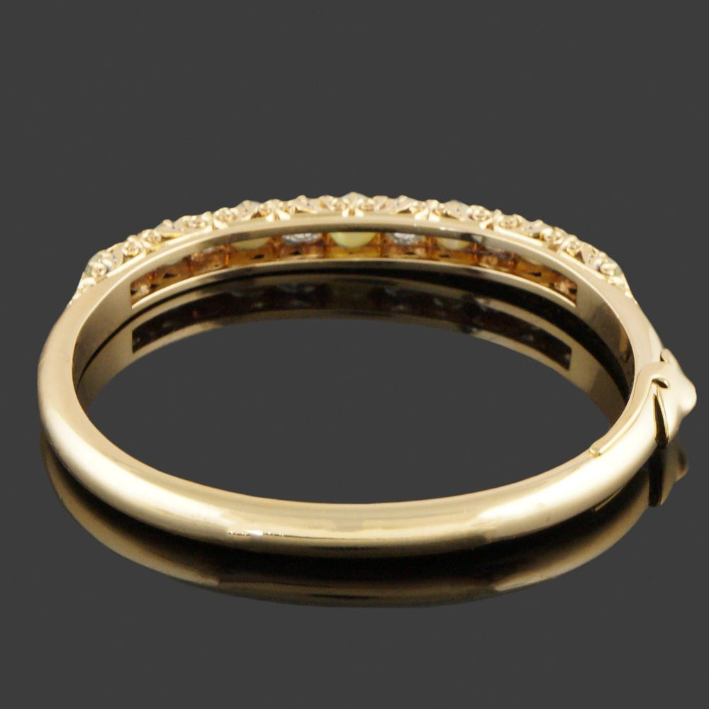 Antique William Drummond & Co 18K Gold OMC Diamond & Cats Eye Chrysoberyl Bangle, Olde Towne Jewelers, Santa Rosa CA.