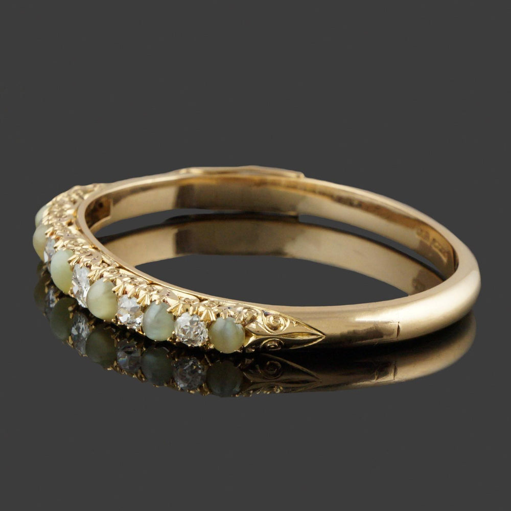 Antique William Drummond & Co 18K Gold OMC Diamond & Cats Eye Chrysoberyl Bangle, Olde Towne Jewelers, Santa Rosa CA.