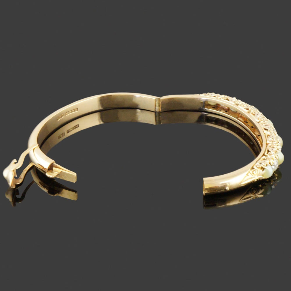 Antique William Drummond & Co 18K Gold OMC Diamond & Cats Eye Chrysoberyl Bangle, Olde Towne Jewelers, Santa Rosa CA.