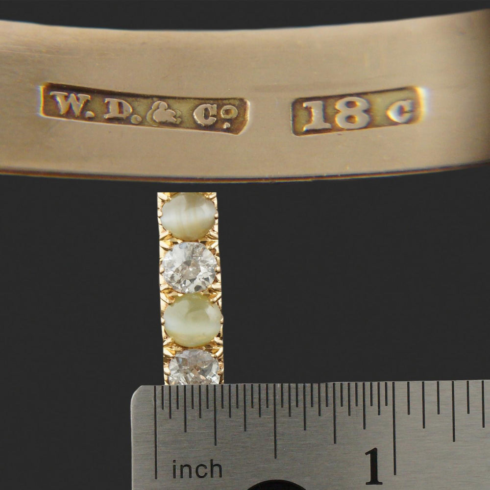 Antique William Drummond & Co 18K Gold OMC Diamond & Cats Eye Chrysoberyl Bangle, Olde Towne Jewelers, Santa Rosa CA.