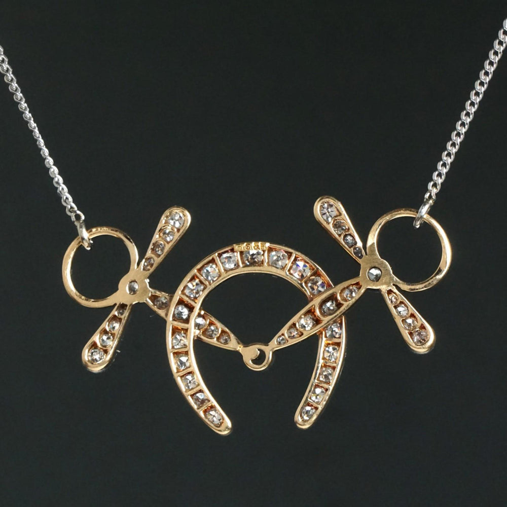 Rare Antique Black Starr & Frost 14K Gold Diamond Horseshoe Snaffle Bit Necklace, Olde Towne Jewelers, Santa Rosa CA.