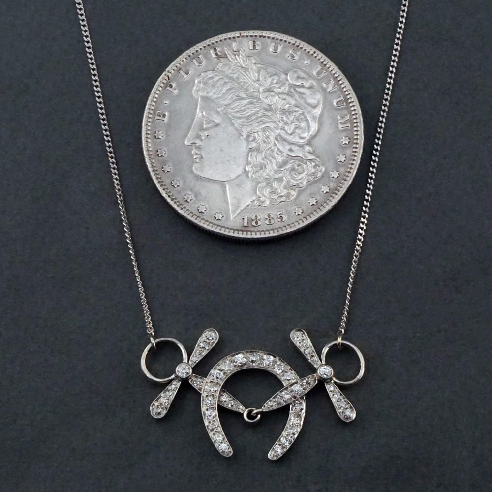 Rare Antique Black Starr & Frost 14K Gold Diamond Horseshoe Snaffle Bit Necklace, Olde Towne Jewelers, Santa Rosa CA.