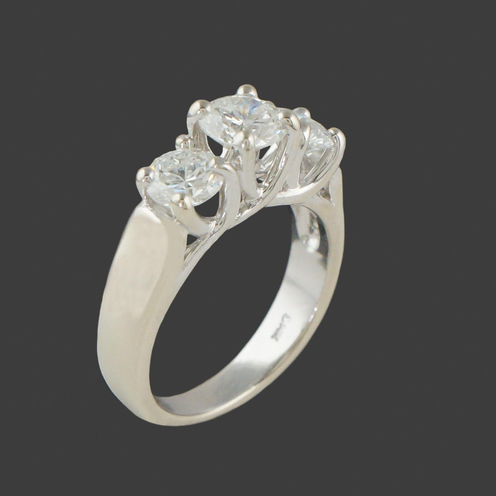 Modern Solid 14K White Gold Diamond 3 Stone Engagement Wedding Anniversary Ring, Olde Towne Jewelers, Santa Rosa CA.