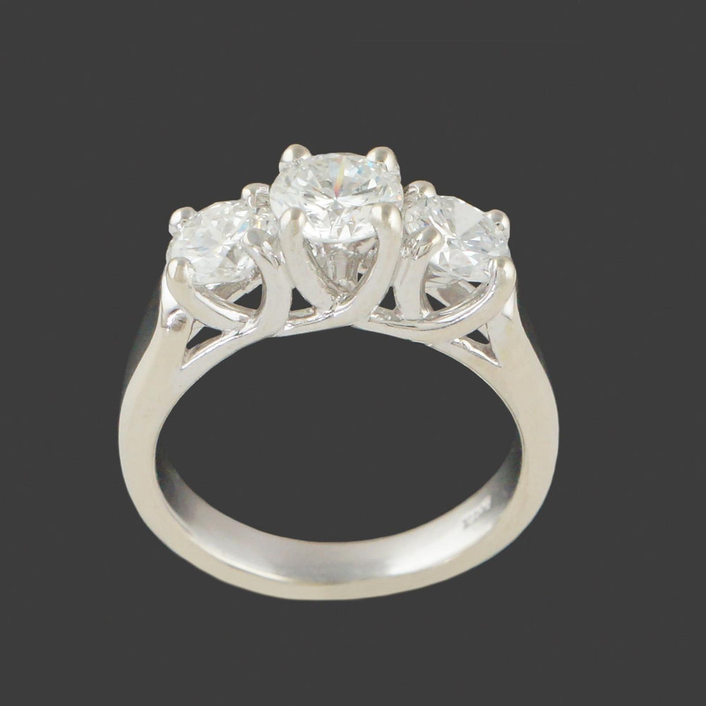 Modern Solid 14K White Gold Diamond 3 Stone Engagement Wedding Anniversary Ring, Olde Towne Jewelers, Santa Rosa CA.