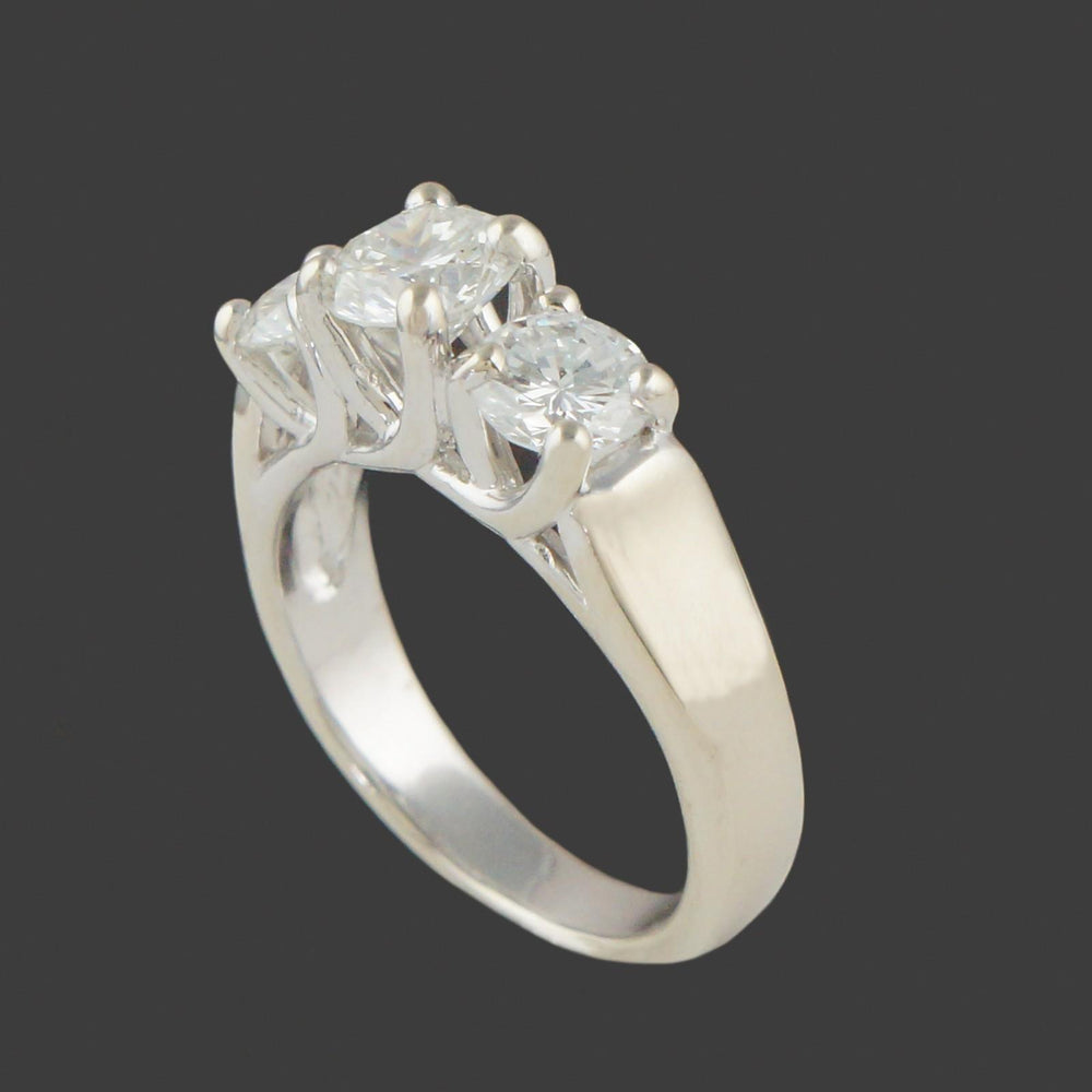 Modern Solid 14K White Gold Diamond 3 Stone Engagement Wedding Anniversary Ring, Olde Towne Jewelers, Santa Rosa CA.