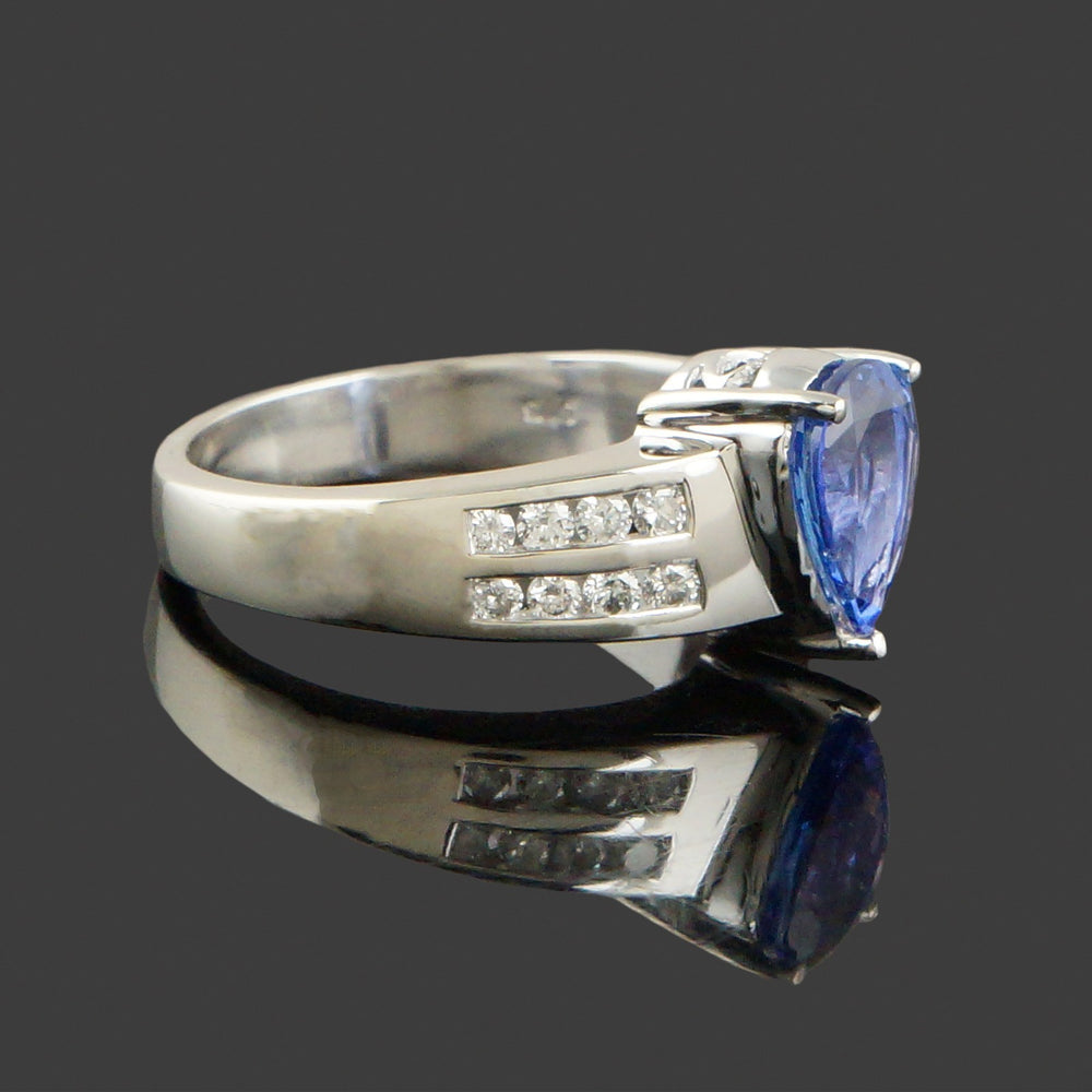 Modernist Solid 14K White Gold, 2.04 Ct Tanzanite & .35 CTW Diamond Estate Ring