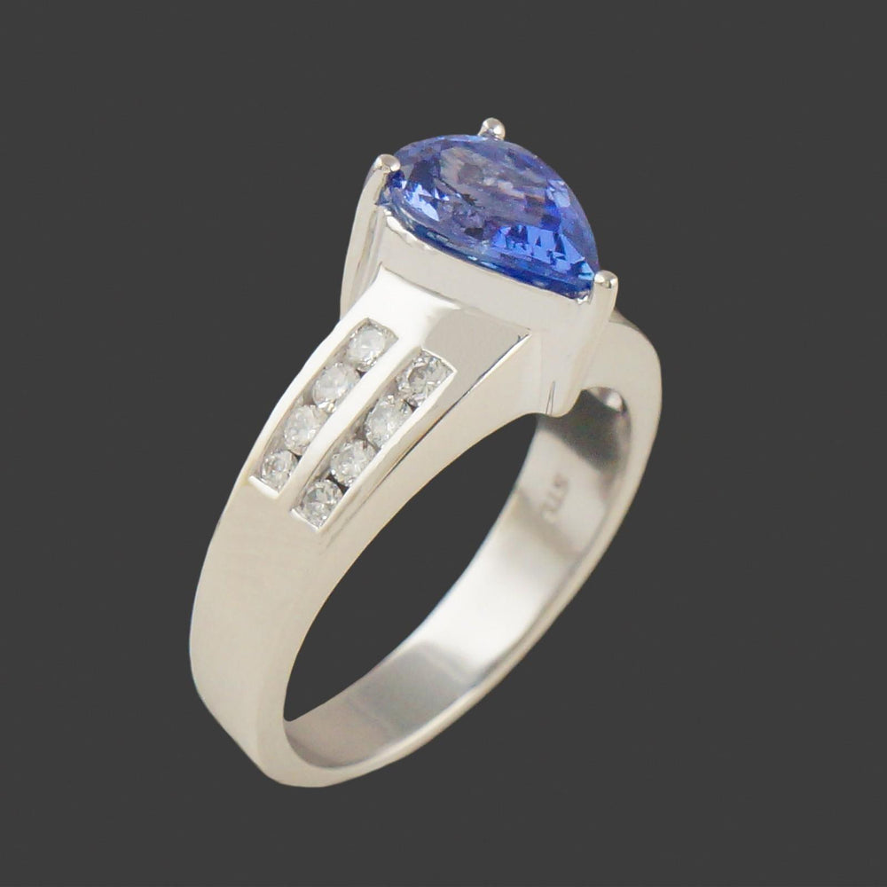 Modernist Solid 14K White Gold, 2.04 Ct Tanzanite & .35 CTW Diamond Estate Ring, Olde Towne Jewelers, Santa Rosa CA.