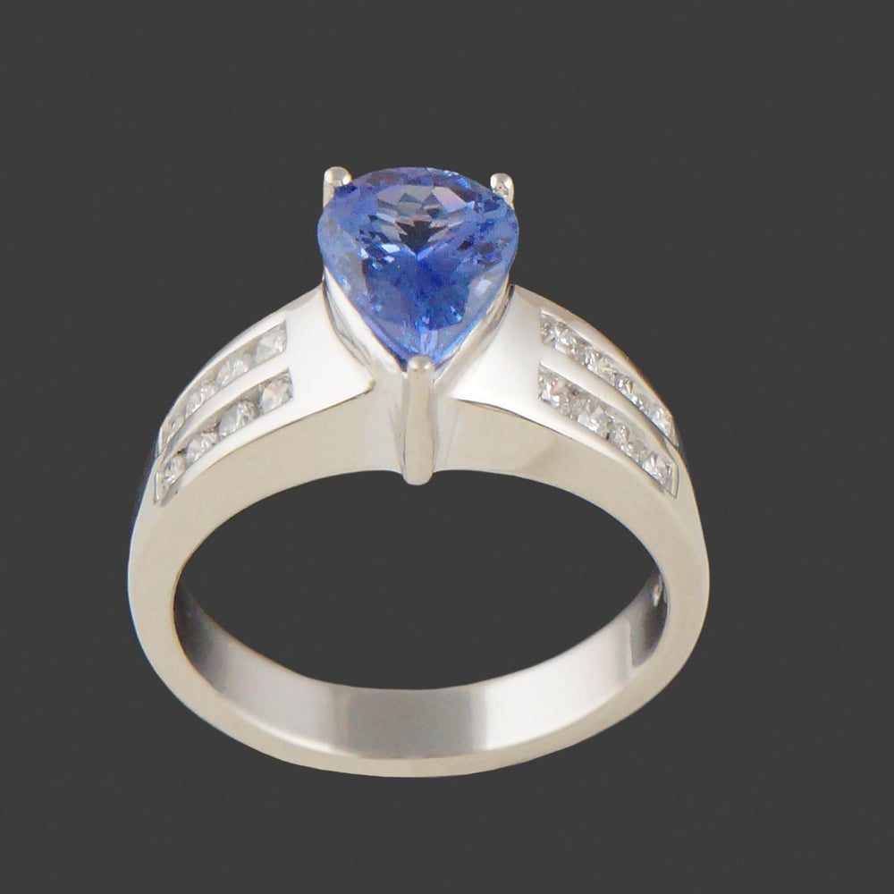 Modernist Solid 14K White Gold, 2.04 Ct Tanzanite & .35 CTW Diamond Estate Ring, Olde Towne Jewelers, Santa Rosa CA.