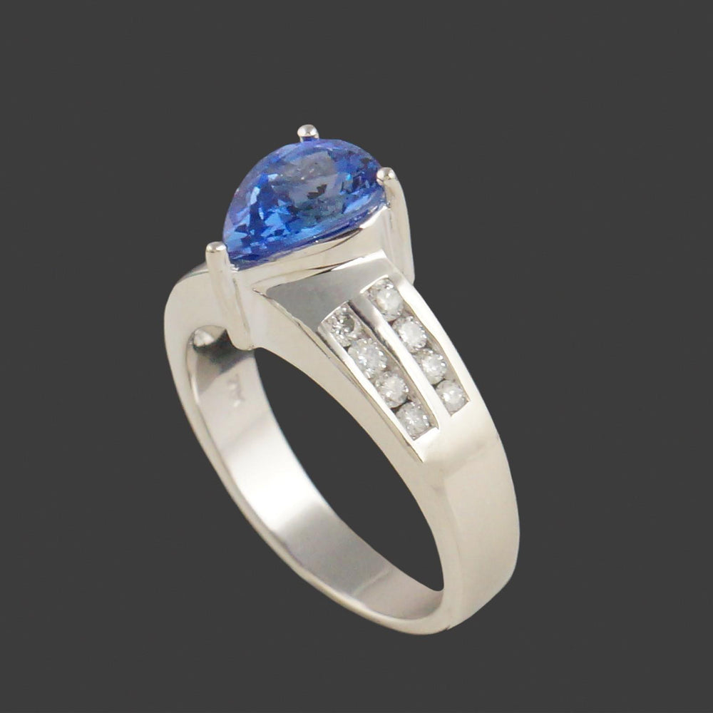 Modernist Solid 14K White Gold, 2.04 Ct Tanzanite & .35 CTW Diamond Estate Ring, Olde Towne Jewelers, Santa Rosa CA.