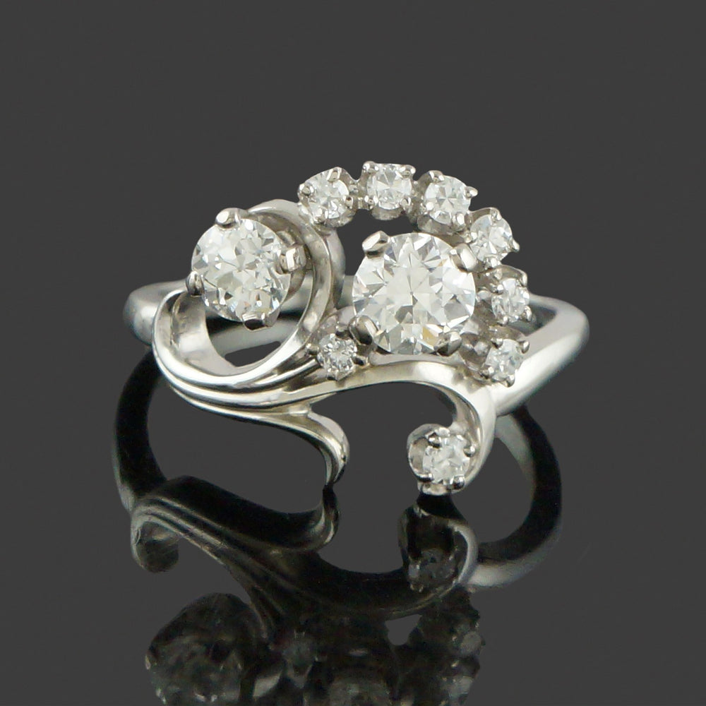 Classic Vintage Jabel Solid 18K White Gold & OEC Diamond, Estate Cocktail Ring